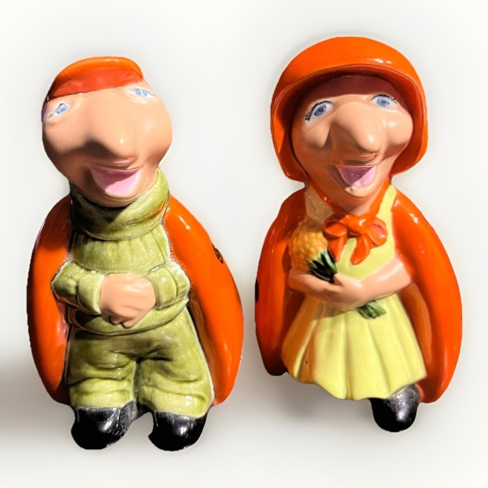 Vintage Mid-Century Whimsical‎ Ladybug Boy & Girl Figurines - West German Style